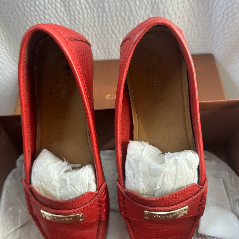 Coach “Fredrica” Red pebble leather loafer Size 7 - Picture 10 of 10